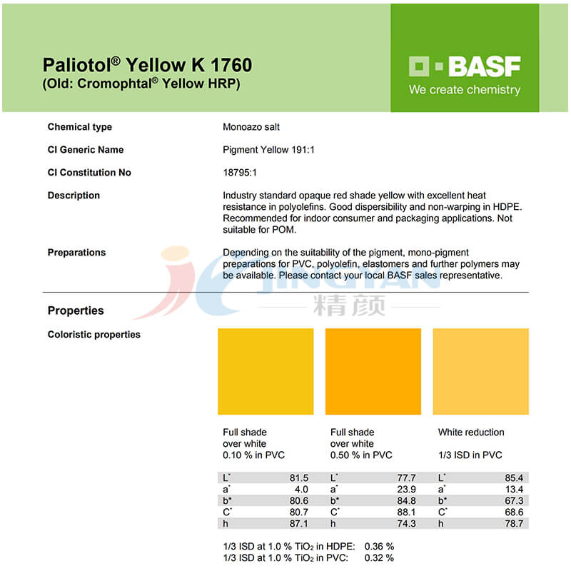 巴斯夫K1760有機(jī)顏料TDS說明書
