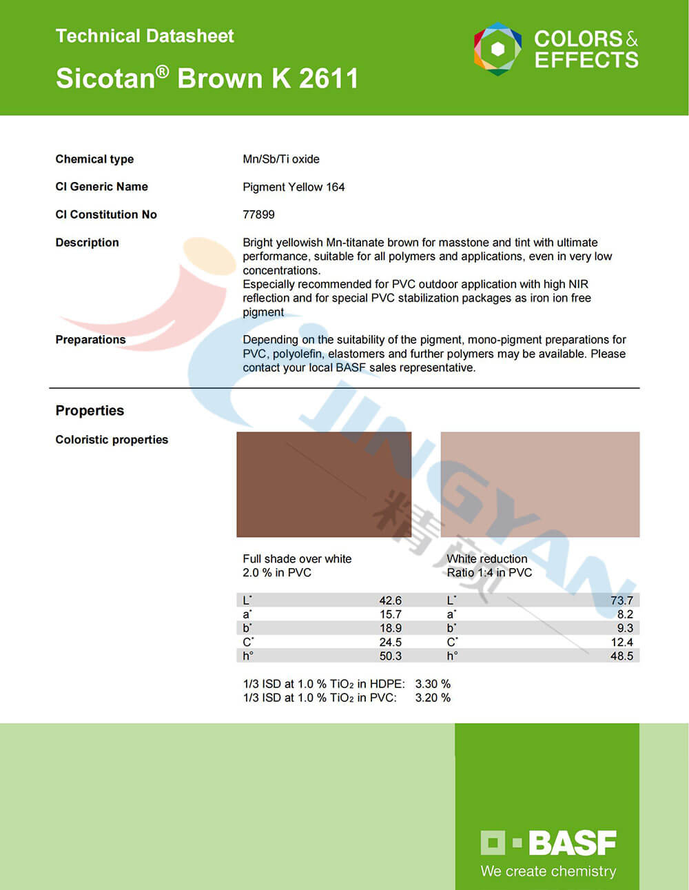 巴斯夫K2611鈦錳棕無機顏料TDS技術(shù)數(shù)據(jù)