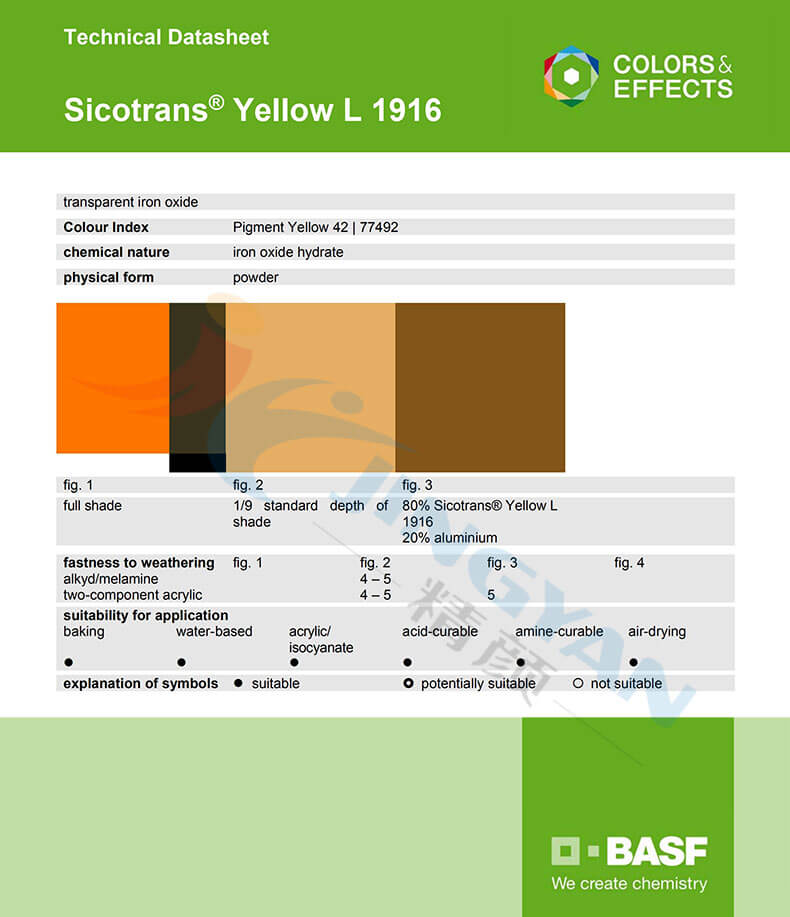 巴斯夫L1916透明氧化鐵黃顏料技術(shù)指標(biāo)